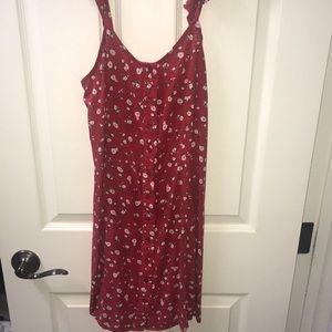 Red floral smocked back dress